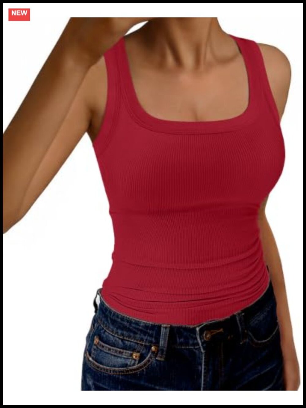 Womens Ribbed Racerback Tank Top Slim Fit Scoop Neck Sleeveless Summer Workout